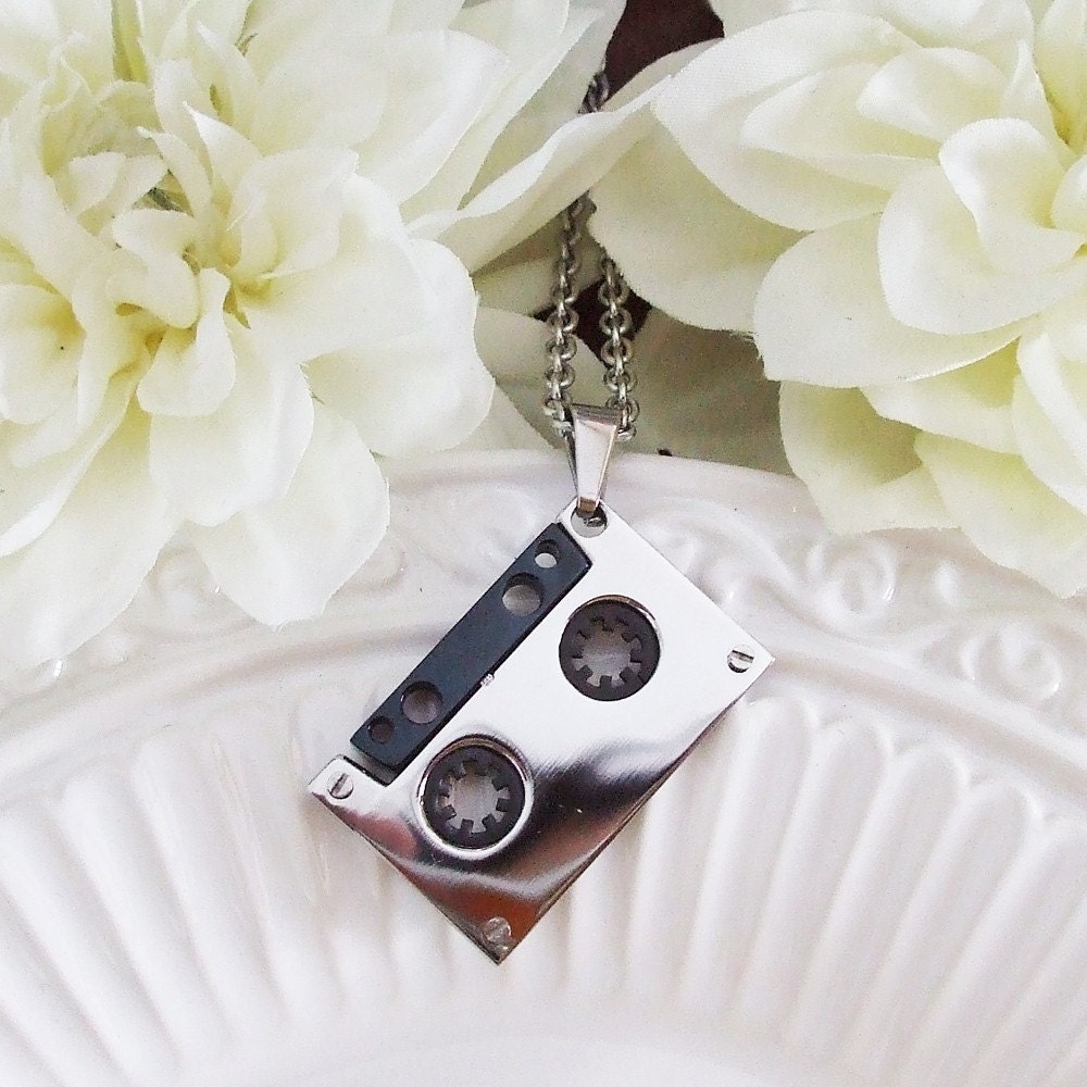 N165 Stainless Steel Cassette Tape Charm Necklace