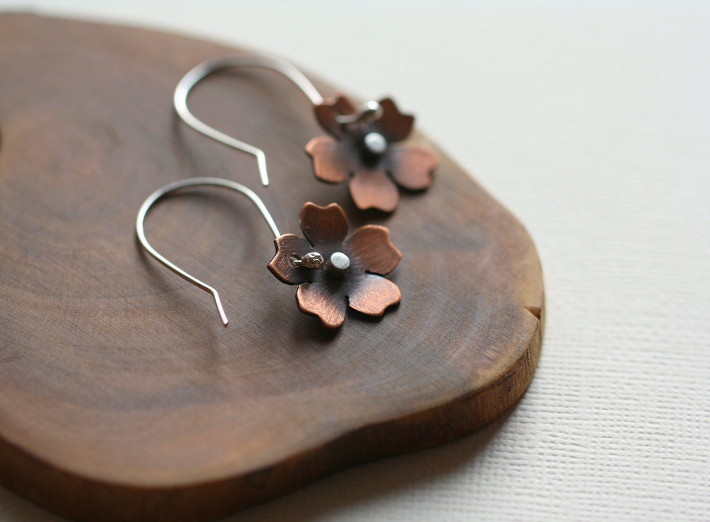 Cherry Blossom Earrings in Copper & Silver