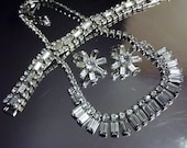 Vintage Rhinestone Set Necklace Bracelet Earrings 1950s Wedding Bridal Jewelry