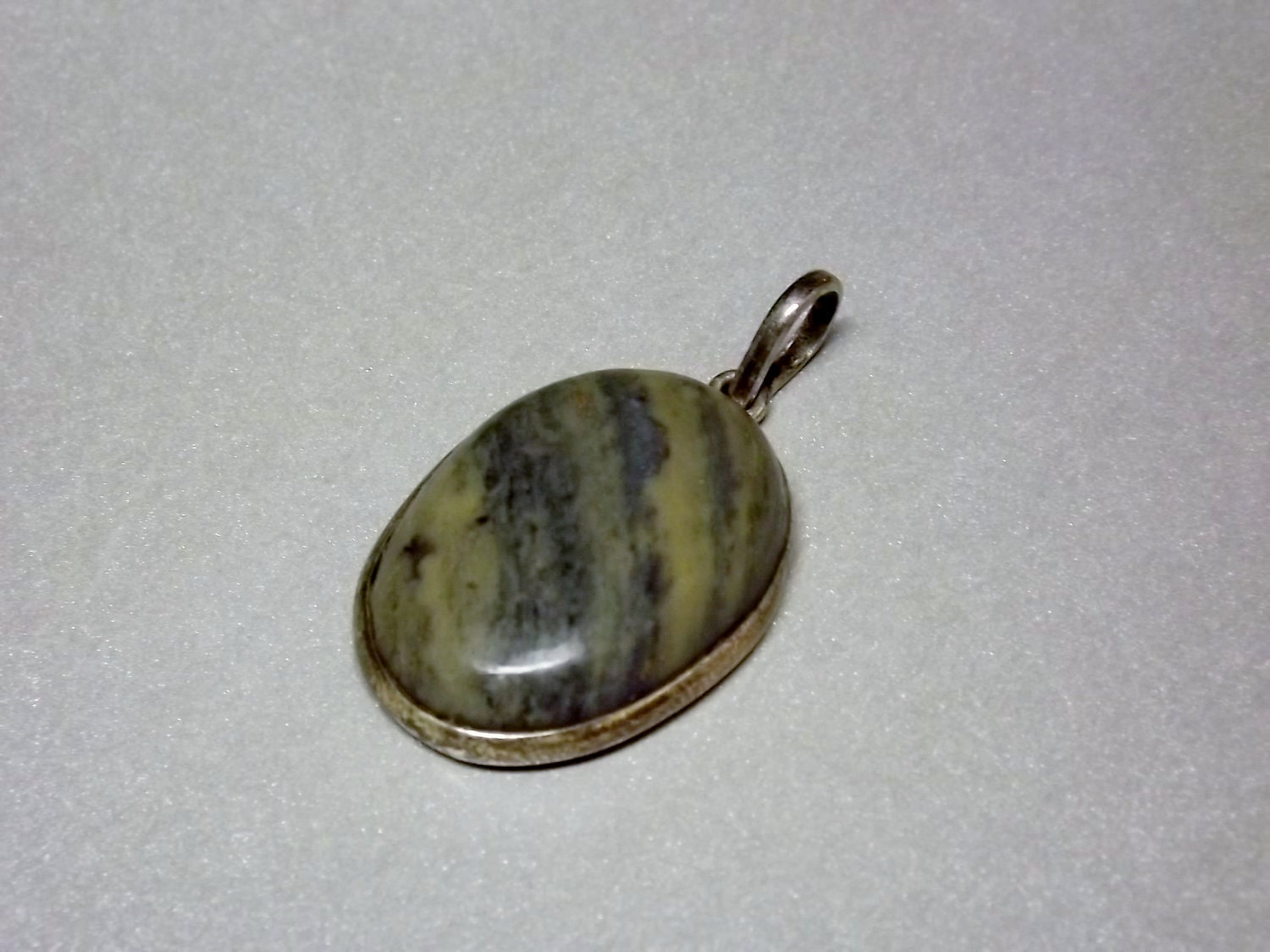 Pendant Jasper Sterling Silver Moss Green Vintage Jewelry