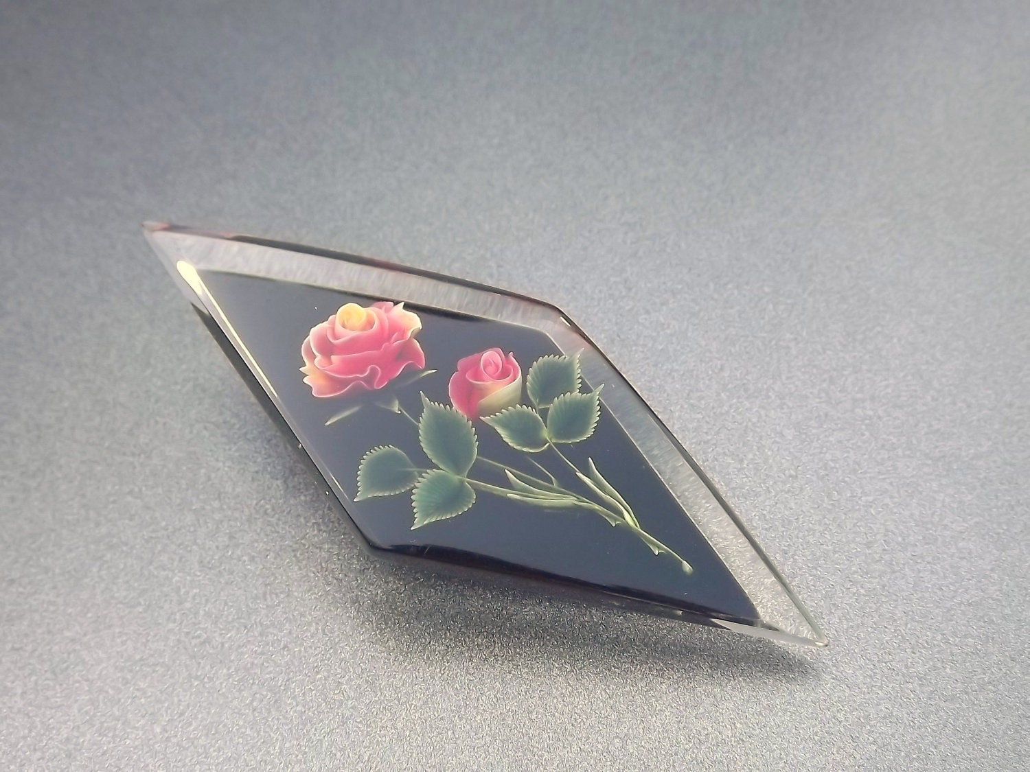 Vintage Brooch Reverse Carved Rose 1950s Jewelry