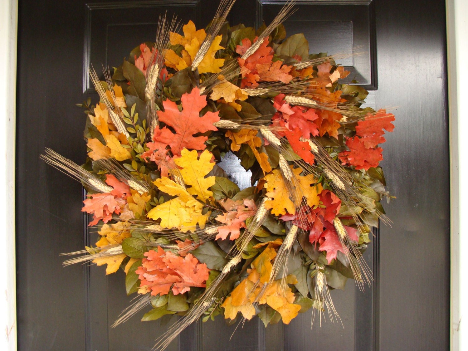 Oak Leaves and Wheat Harvest Fall Wreath- Thanksgiving Wreath