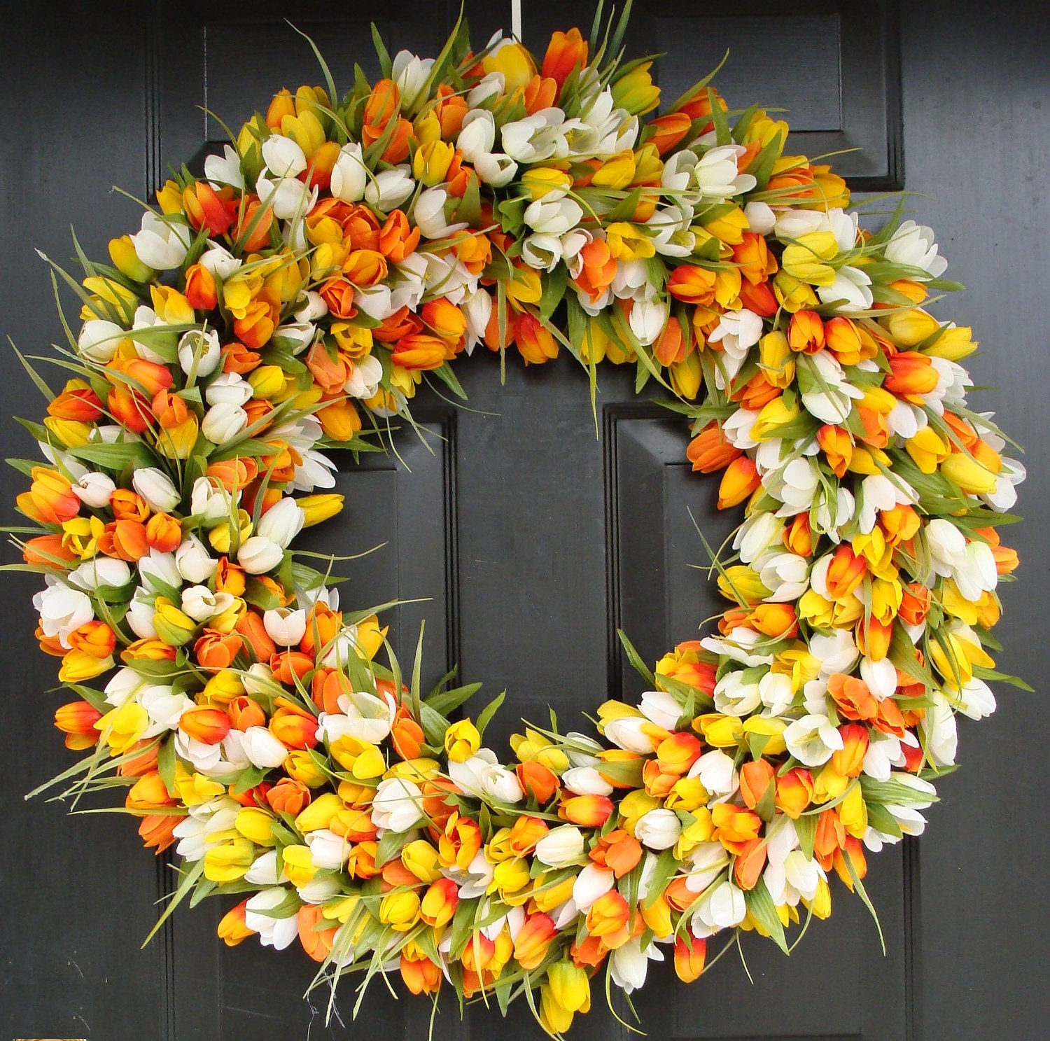 Mini Tulip Spring Wreath- 28 inch Tulip Wreath- Spring Wreath for Door (16-24 inch Sizes Also Avialable)