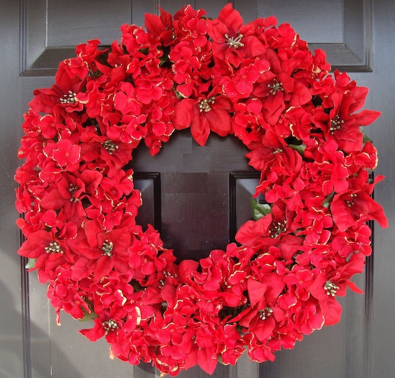 Hydrangea Poinsettia Christmas Wreath- Christmas Decoration- Holiday Decor- Door Wreath