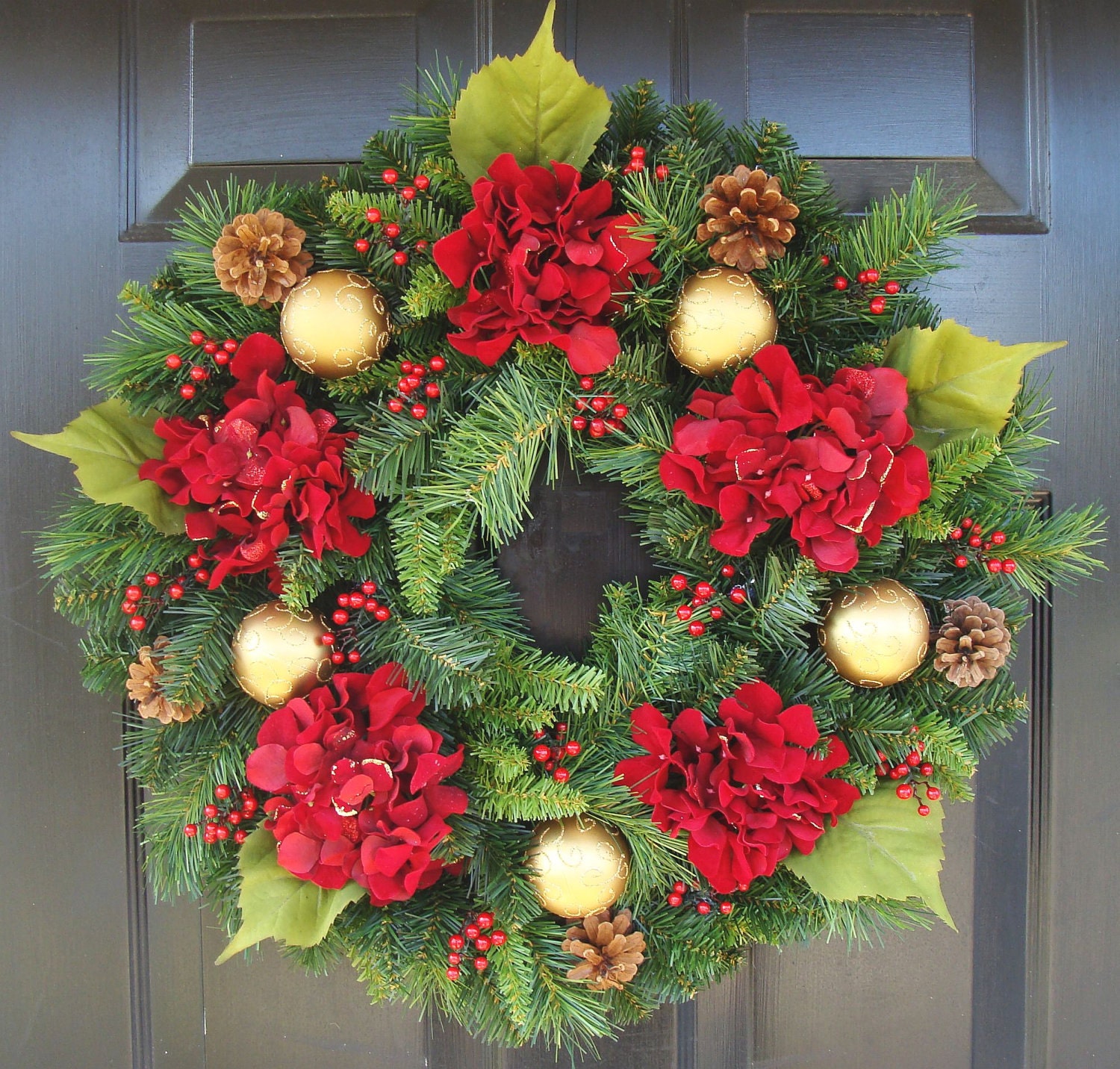 Hydrangea Christmas Wreath, Christmas Decor, Gift for Her, Wreath for Christmas - elegantholidays