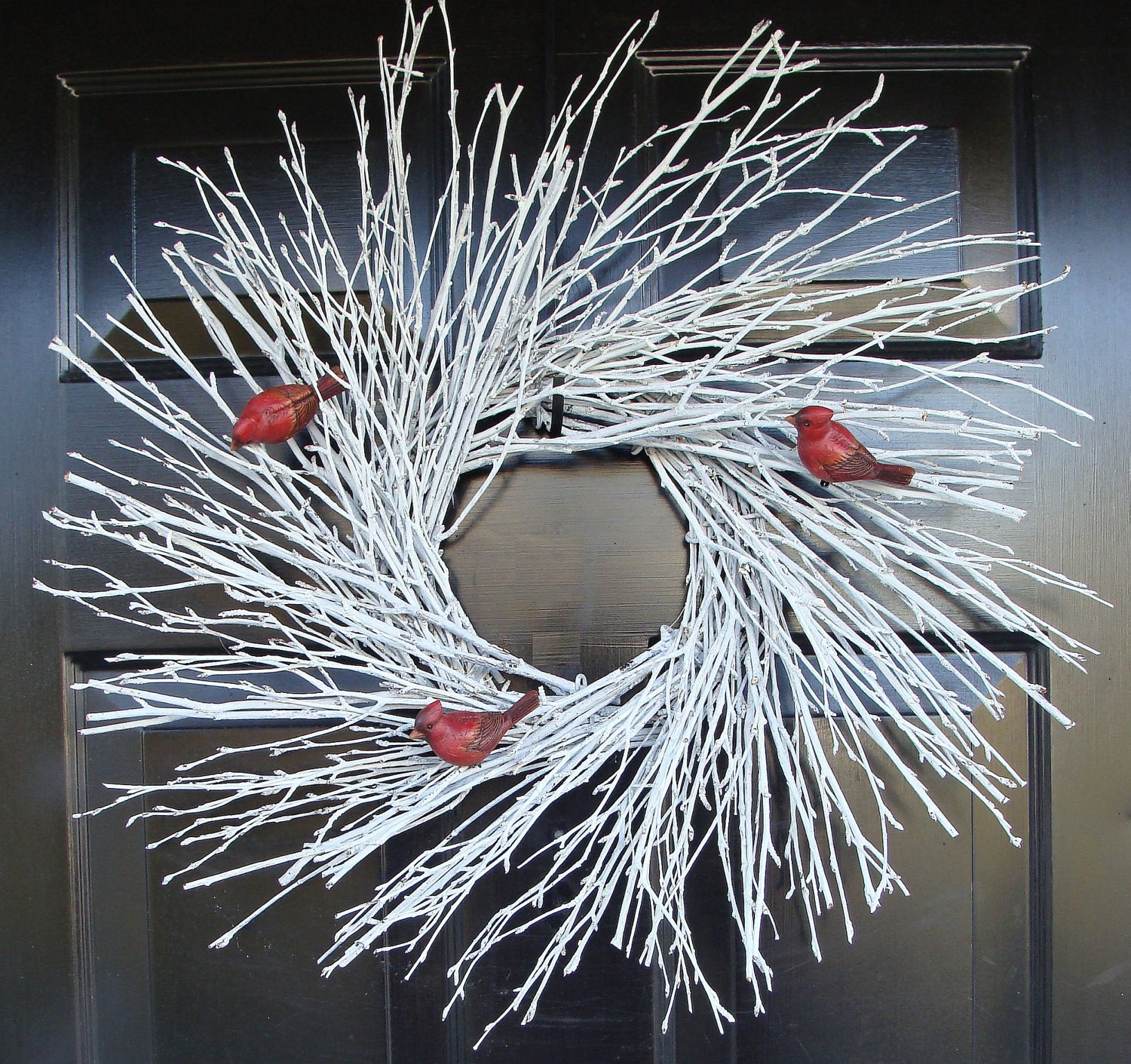 Winter Twig Wreath With Cardinals, Snow White Winter Wreath, Holiday Wreath through Winter Decoration
