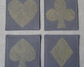 Coasters - Set of 4 - Gold and Gray - Linen and Wool - Herringbone Playing Card Suite