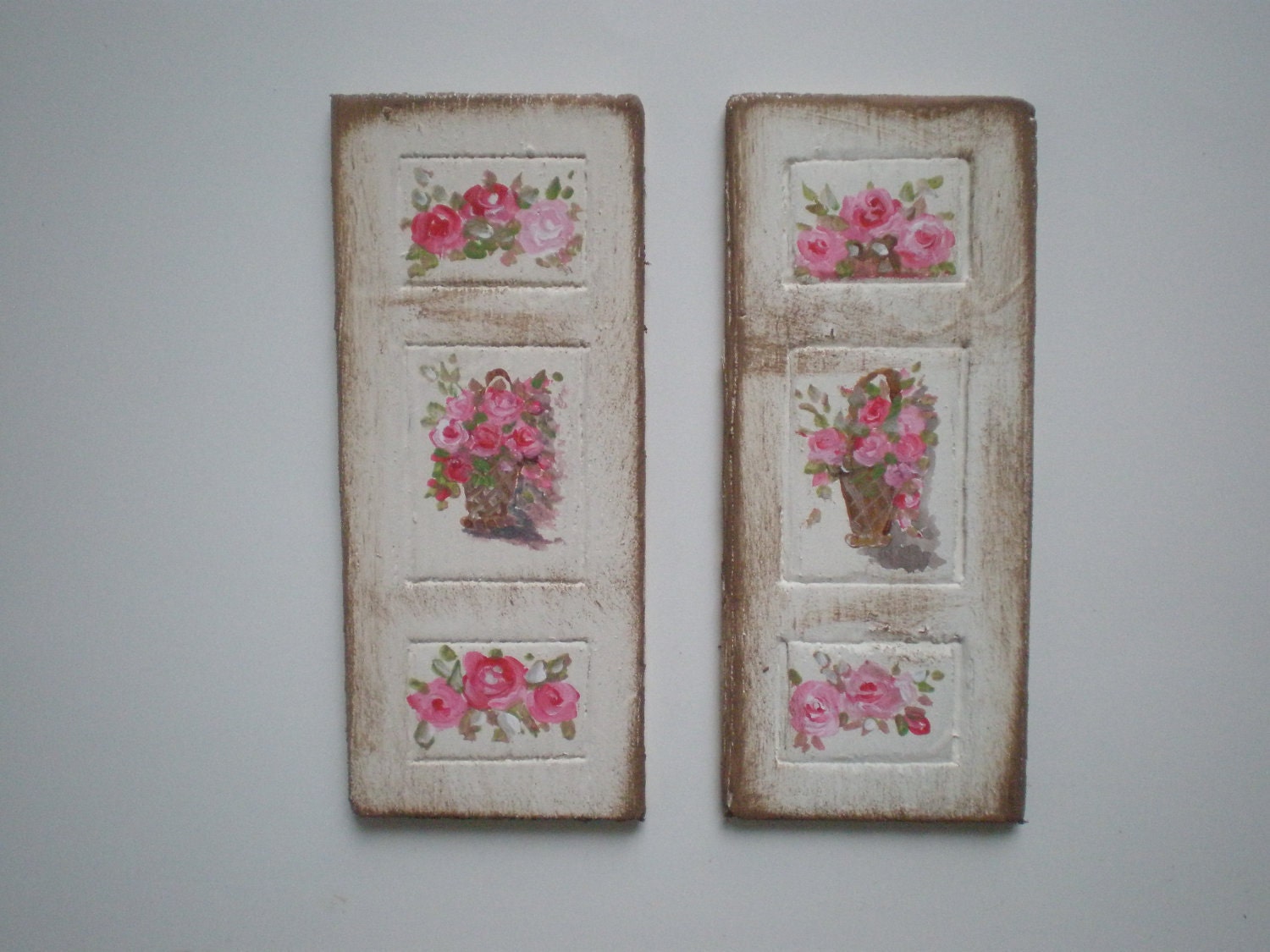 Two Shutters Shabby Chic Roses  Painting  Dollhouse 1 Inch Scale Handpainted