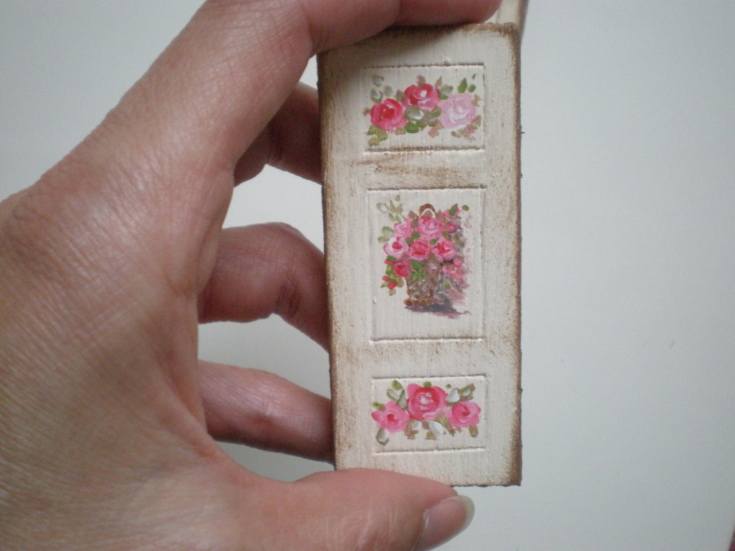 Two Shutters Shabby Chic Roses  Painting  Dollhouse 1 Inch Scale Handpainted