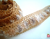 Dark Mustard Trim, yellow, brown, fabric trim, woven, ribbon, lace, cotton, girl, card decoration, gift wrap, 2 yards, 1-1/4 inch wide