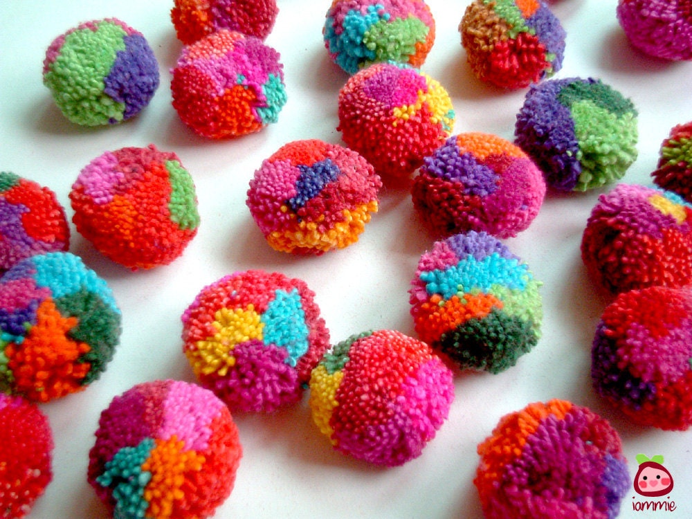 Multi Color Party Yarn Pom Poms, cotton, pompom, yarn ball, party decoration, party, flower, yarn button, iammie, 20 poms, discounted, SALE