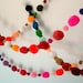 Party Yarn Pom Pom Garland, pom poms, beads, balls, scarf, purple, green, yellow, red, purple, orange, mobile, blue, brown, pink, 15 feet