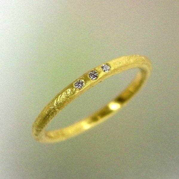 Diamond Wedding Band, Womens Wedding Ring, Matte 18k gold, Diamond Stacking ring, Simple Band, Made to order