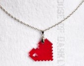 8bit LOVE laser-cut acrylic pixel heart necklace - translucent red - houseofdarkly