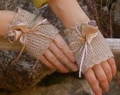 Fingerless crochet lace wedding gloves with rose