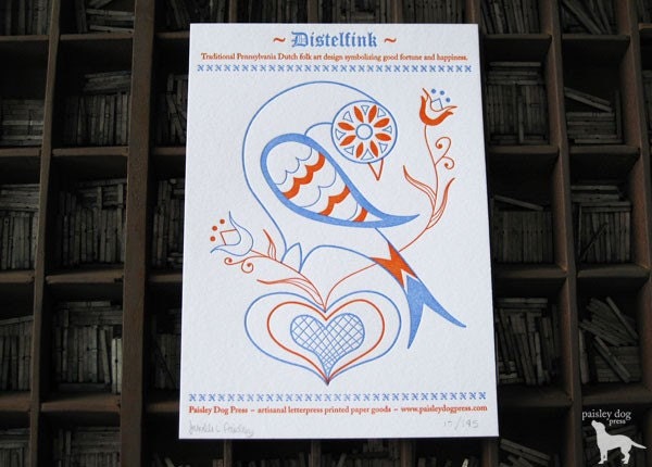 Limited Edition Letterpress Print - Pennsylvania Dutch Distelfink Bird