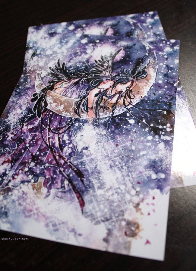 Moonchild. star anime shine crescent cute blue art print