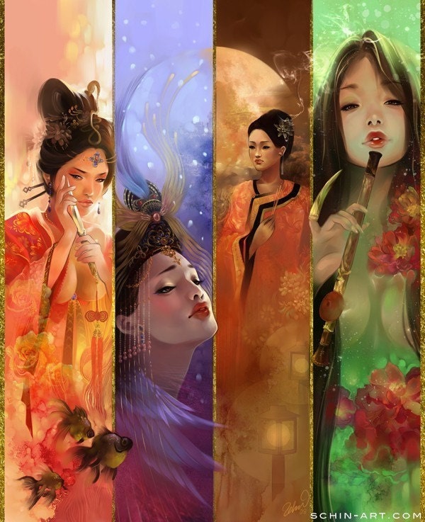 Four Beauties Ancient China. asian print print seasons japan