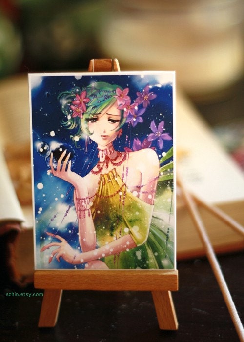 ACEO. Ghost Caer. blue fairy anime manga flower