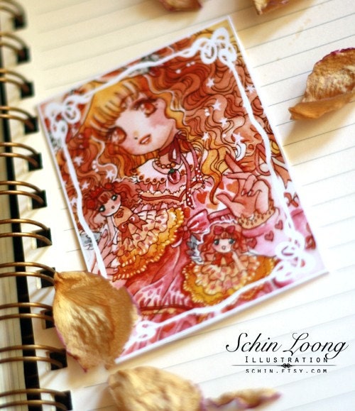 ACEO. Dollytime. Cute Doll Art Kawaii Anime Manga Lolita Sweet