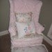 wingback chair  shabby chic pink vintage chenille bedspread slipcover rose fabric  prairie cottage