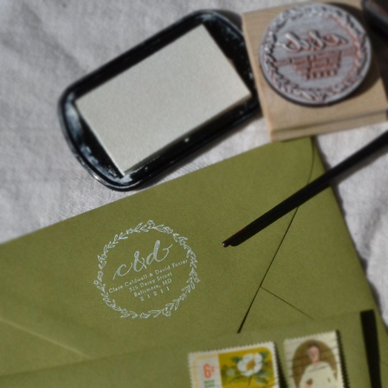 Personalized Calligraphy Floral Wreath stamp