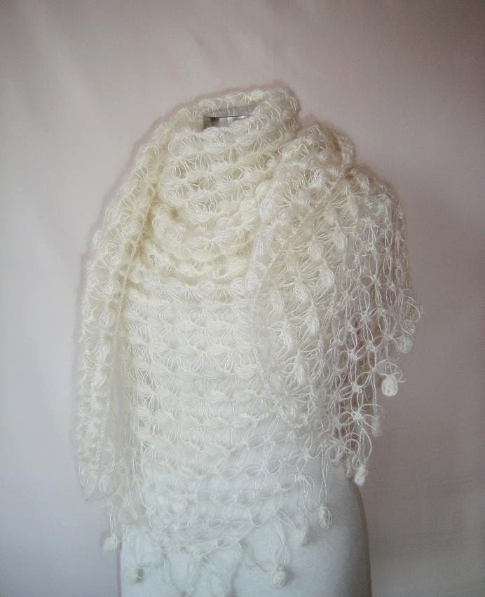 Almond Ivory  Mohair Bridal Triangle Shawl