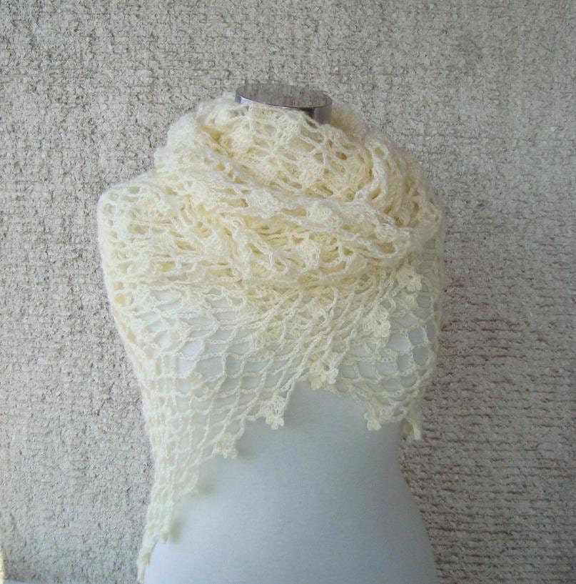 Ivory Bridal Plain Mohair Triangle Shawl