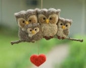 Needle Felted Owl Ornament - Family of Four