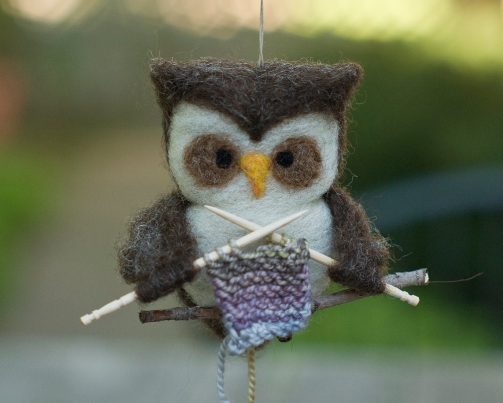 Needle Felted Owl Ornament - Knitting