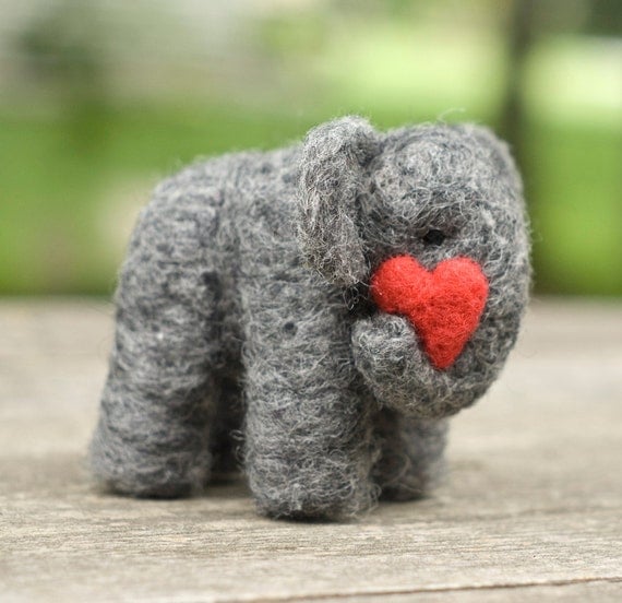 Needle Felted Elephant with Heart