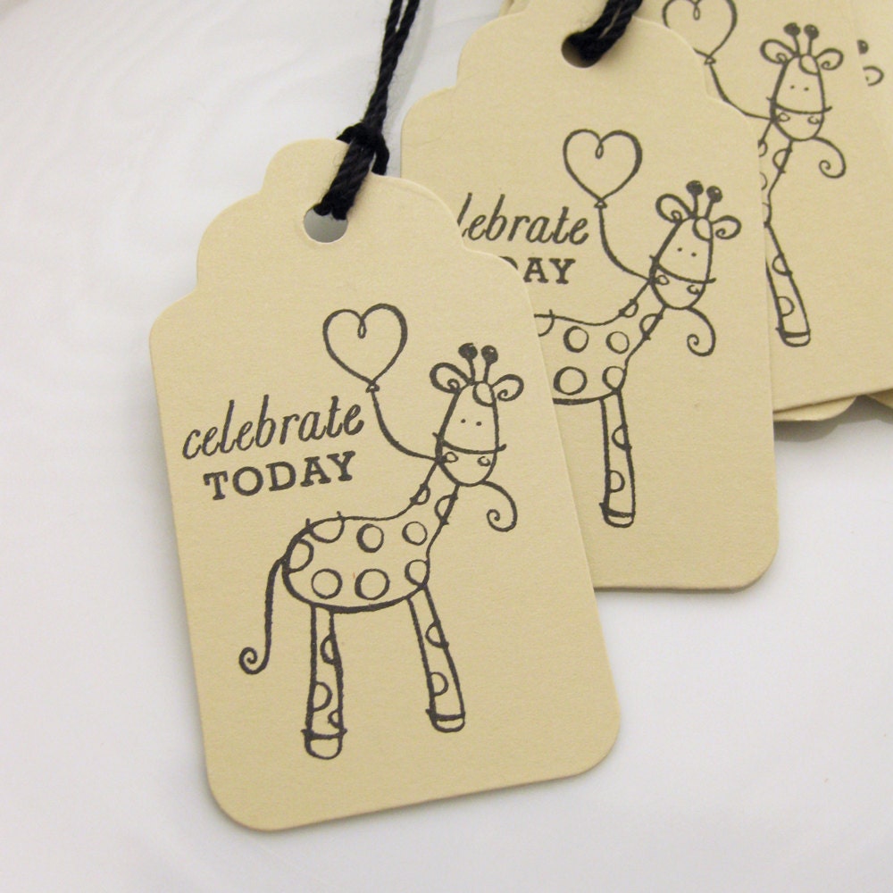 Giraffe Favor Tags Celebrate Today - Set of 8 - Custom Colors Available - Baby Shower Favor Tags Giraffe Birthday Tags Il_170x135