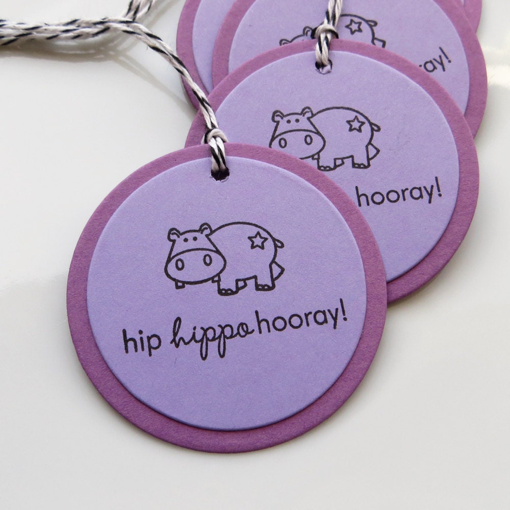 Hippo Birthday Tags Hip Hippo Hooray - Set of 6 - Custom Colors Available - Zoo Party Favor Tags Hippo Birthday Party Il_170x135
