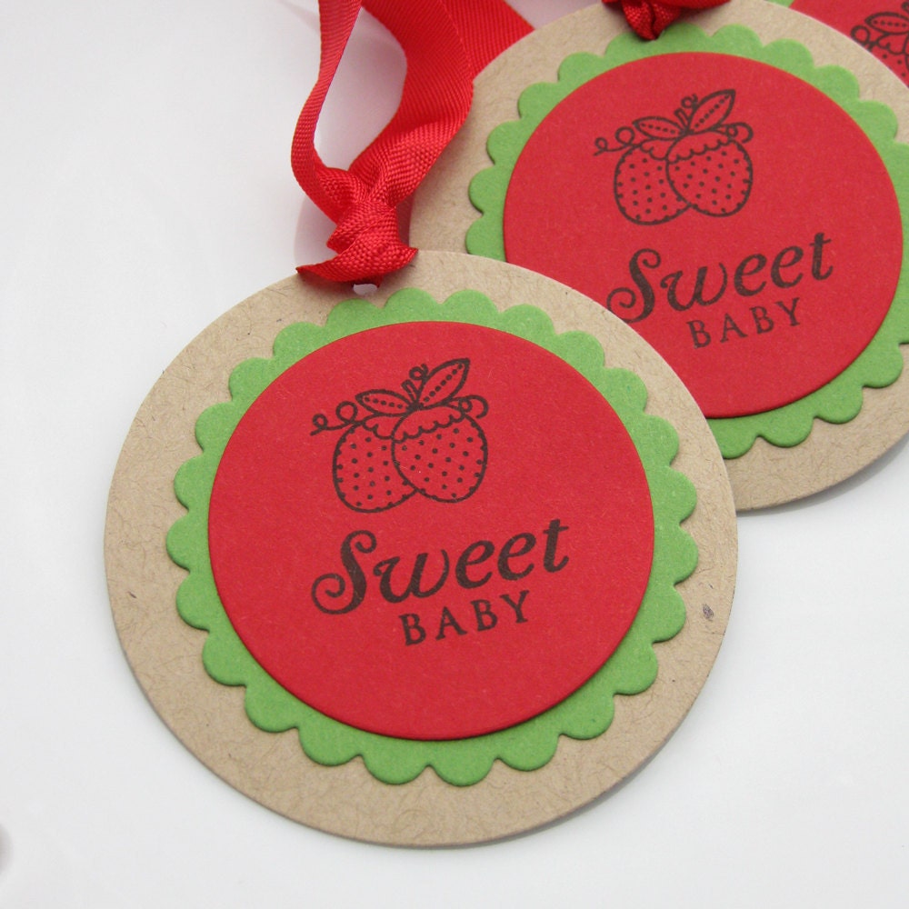 Baby Shower Tags Sweet Baby Strawberry - Set of 6 Large Tags - Custom Colors Available - Strawberry Baby Shower Favor Tags Il_570xn