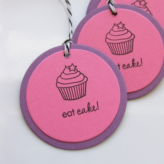 Cupcake Gift Tags Eat Cake - Set of 6 - Custom Colors Available - Cupcake Birthday Party Tags Party Favor Tags Il_570xn