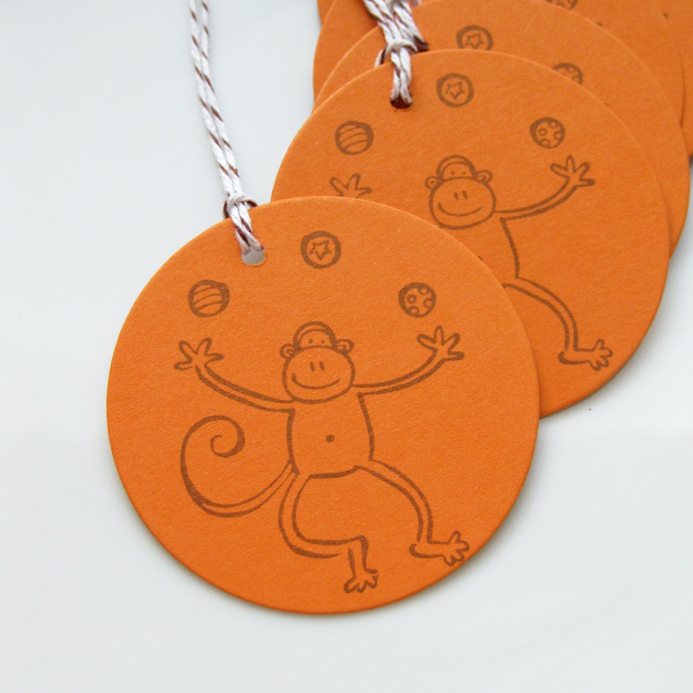 Monkey Gift Tags - Set of 8 - Custom Colors Available - Circus Birthday Party Tags Carnival Party Il_570xn