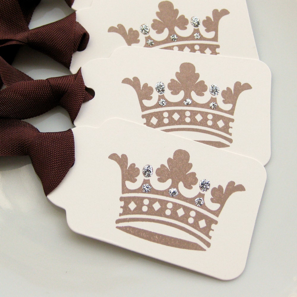 Crown Gift Tags - Set of 6 - Custom Colors Available - Princess Party Tags Crown Favor Tags