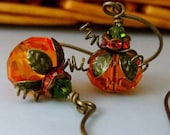 Pumpkin Earrings, Fall Jewelry, Halloween Earrings, Orange Earrings - pinkingedgedesigns