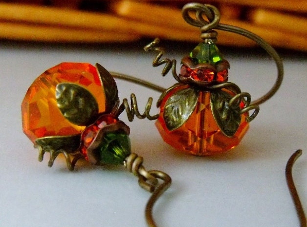 Pumpkin Earrings, Fall Jewelry, Halloween Earrings, Orange Earrings