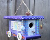 Whimsical Purple Gypsy Wagon Bird House