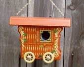 Gypsy Bird House Wagon, Burnt Orange with Gold and Cream Scroll