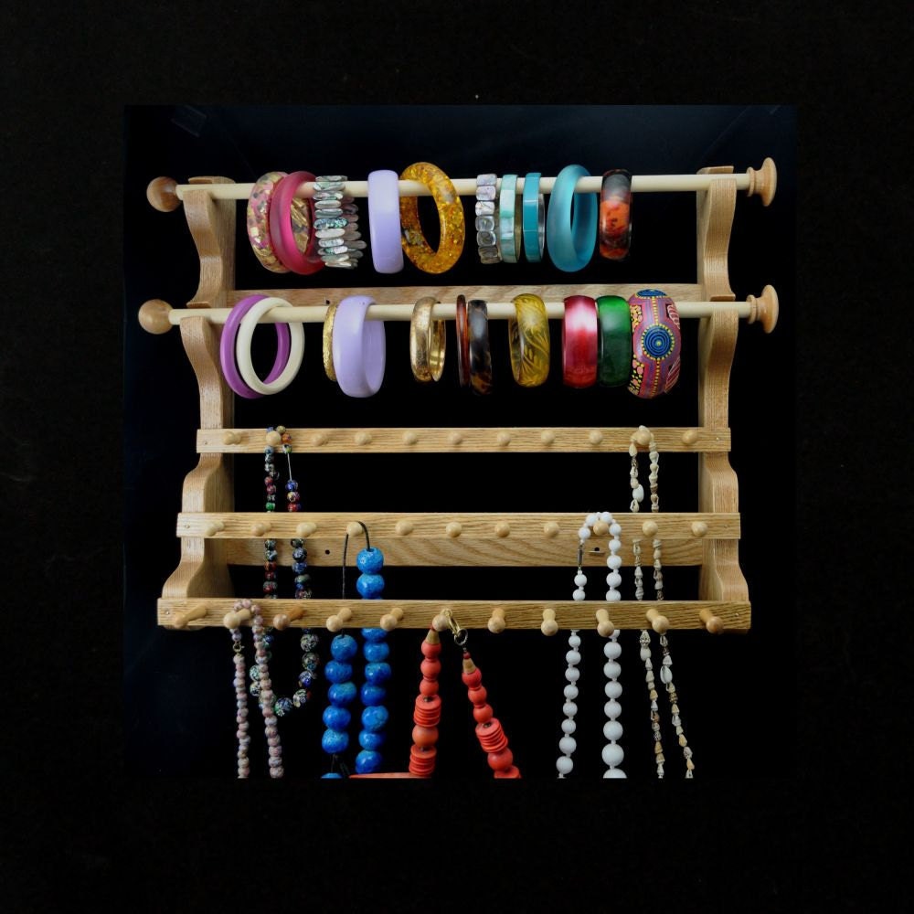 Hanging Bracelet and Necklace Holder Storage Organizer Display Oak