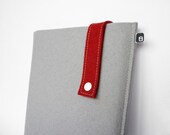 iPad case: Grey and red wool felt with white snap - for iPad 1 / iPad 2 / iPad 3