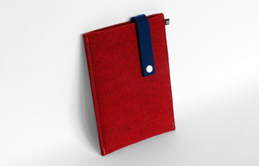 Kindle / iPad Mini case: Red and Navy wool felt