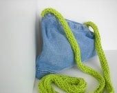 Blue Jean Purse with a Touch of Hot Green Strap