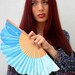 Turquoise bublles. Hand-painted fan. A