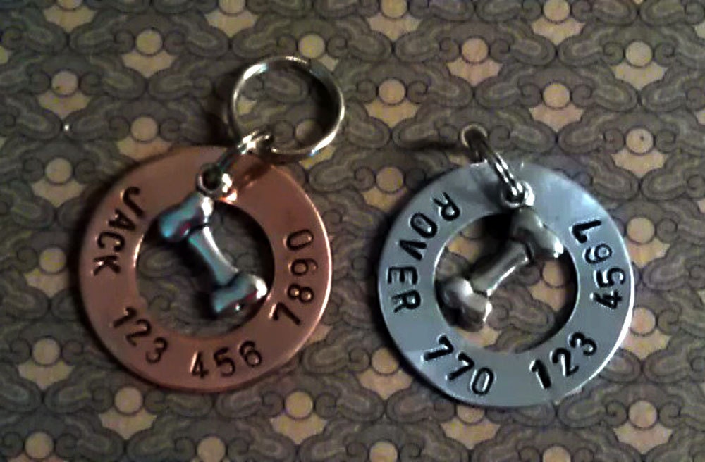 Personalized Pet ID Tag Silver or Copper wih Dog Bone