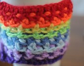 Coffee Cup Cozy wrist cuff Rainbow with button