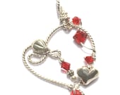Sterling Silver Heart Pendant - Wire Wrapped - Red Swarovski Crystals - Jewelry Pendant
