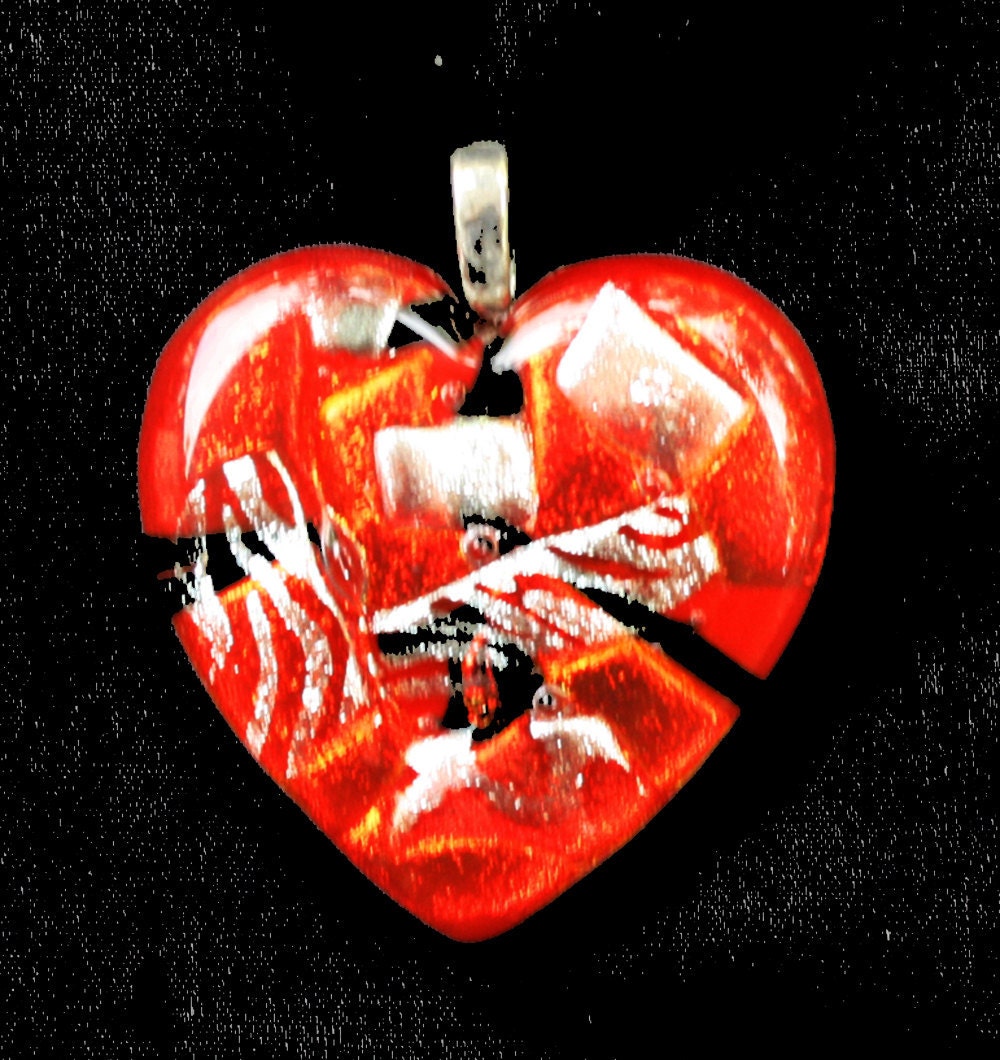 Dichroic Glass Heart Pendant - Red - Black - Silver - Jewelry Pendant - Jewelry Necklace